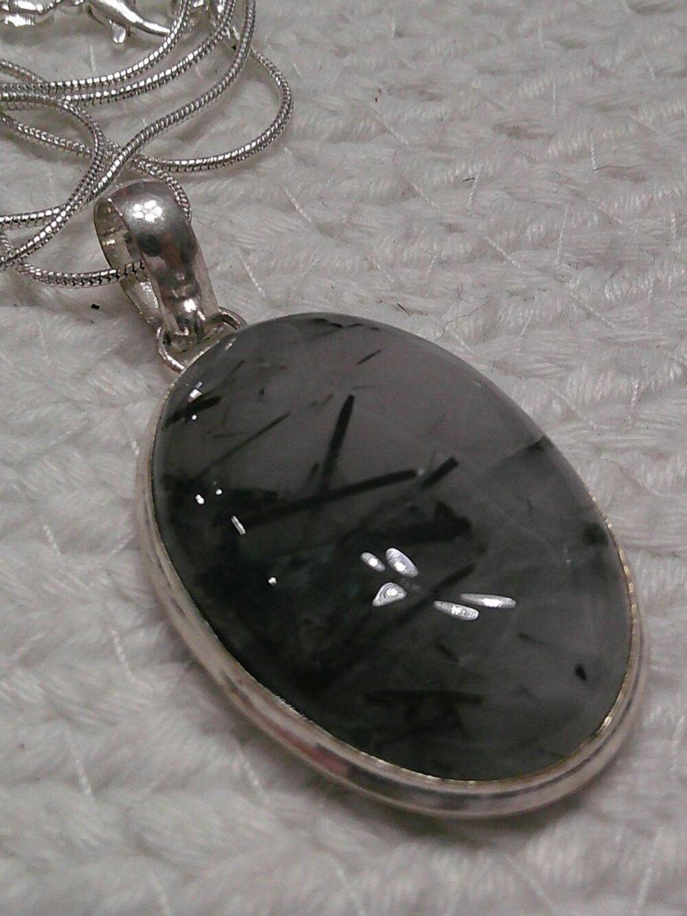 Beautiful BLACK RUTILE Handmade Sterling 925 Pendant/Chain #49F
